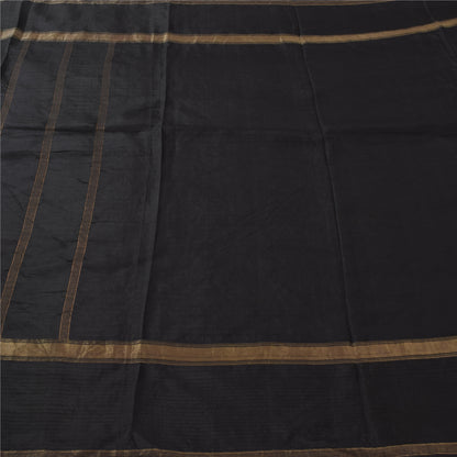 Sanskriti Vintage Sarees Indian Black Zari Woven Pure Silk Sari 5yd Craft Fabric