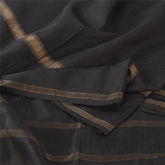 Sanskriti Vintage Sarees Indian Black Zari Woven Pure Silk Sari 5yd Craft Fabric