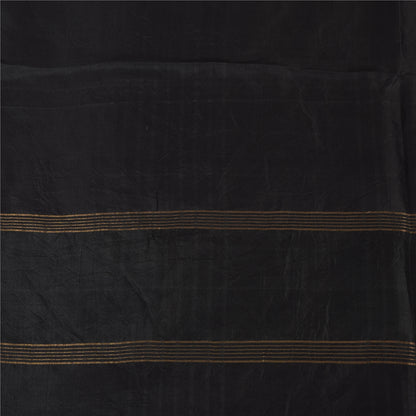 Sanskriti Vintage Sarees Indian Black Zari Woven Pure Silk Sari 5yd Craft Fabric