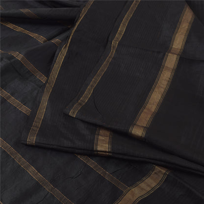 Sanskriti Vintage Sarees Indian Black Zari Woven Pure Silk Sari 5yd Craft Fabric