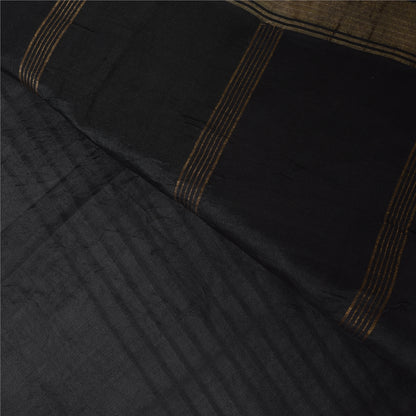 Sanskriti Vintage Sarees Indian Black Zari Woven Pure Silk Sari 5yd Craft Fabric