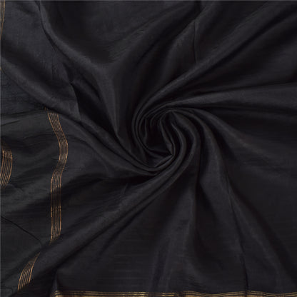 Sanskriti Vintage Sarees Indian Black Zari Woven Pure Silk Sari 5yd Craft Fabric