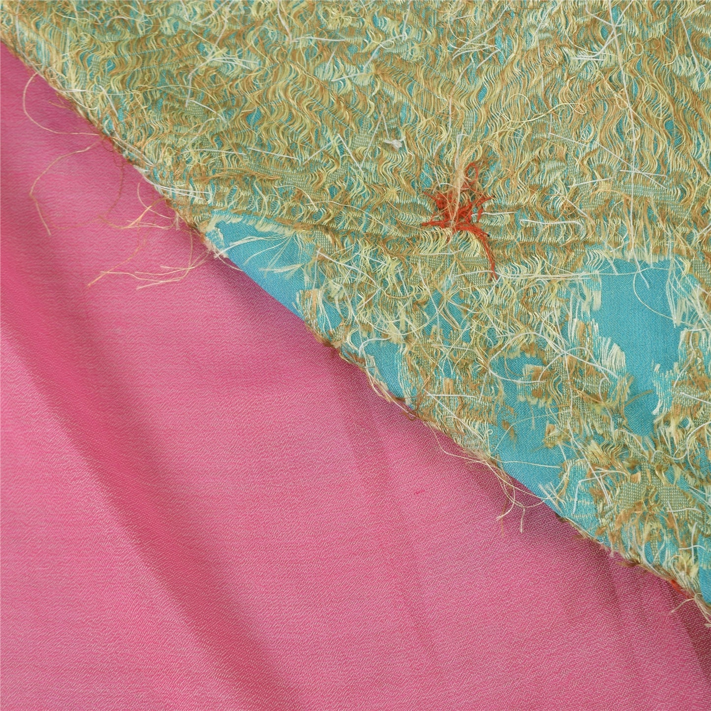 Sanskriti Vintage Sarees Pink/Blue Hand Beaded Woven Pure Silk Sari Craft Fabric