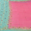 Sanskriti Vintage Sarees Pink/Blue Hand Beaded Woven Pure Silk Sari Craft Fabric