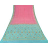 Sanskriti Vintage Sarees Pink/Blue Hand Beaded Woven Pure Silk Sari Craft Fabric