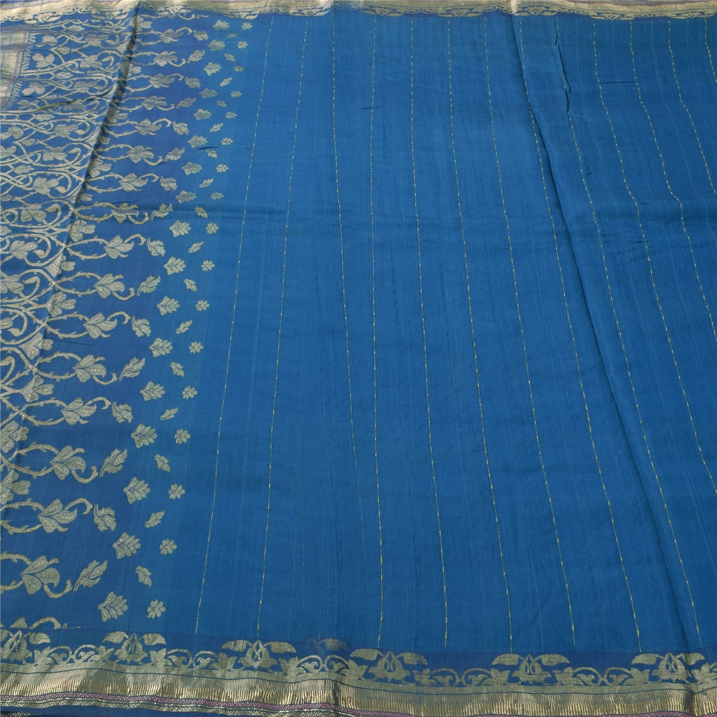 Sanskriti Vintage Sarees Indian Blue Hand Woven Pure Silk Sari Soft Craft Fabric