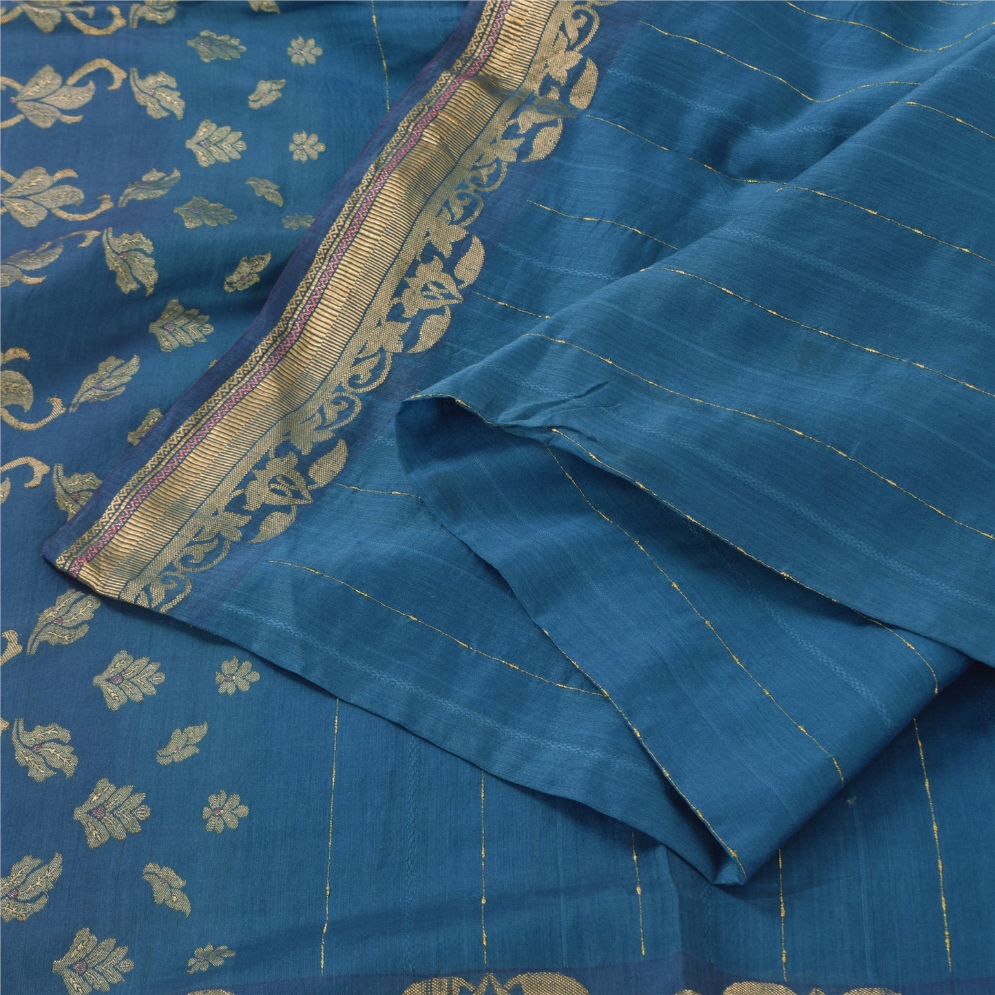 Sanskriti Vintage Sarees Indian Blue Hand Woven Pure Silk Sari Soft Craft Fabric