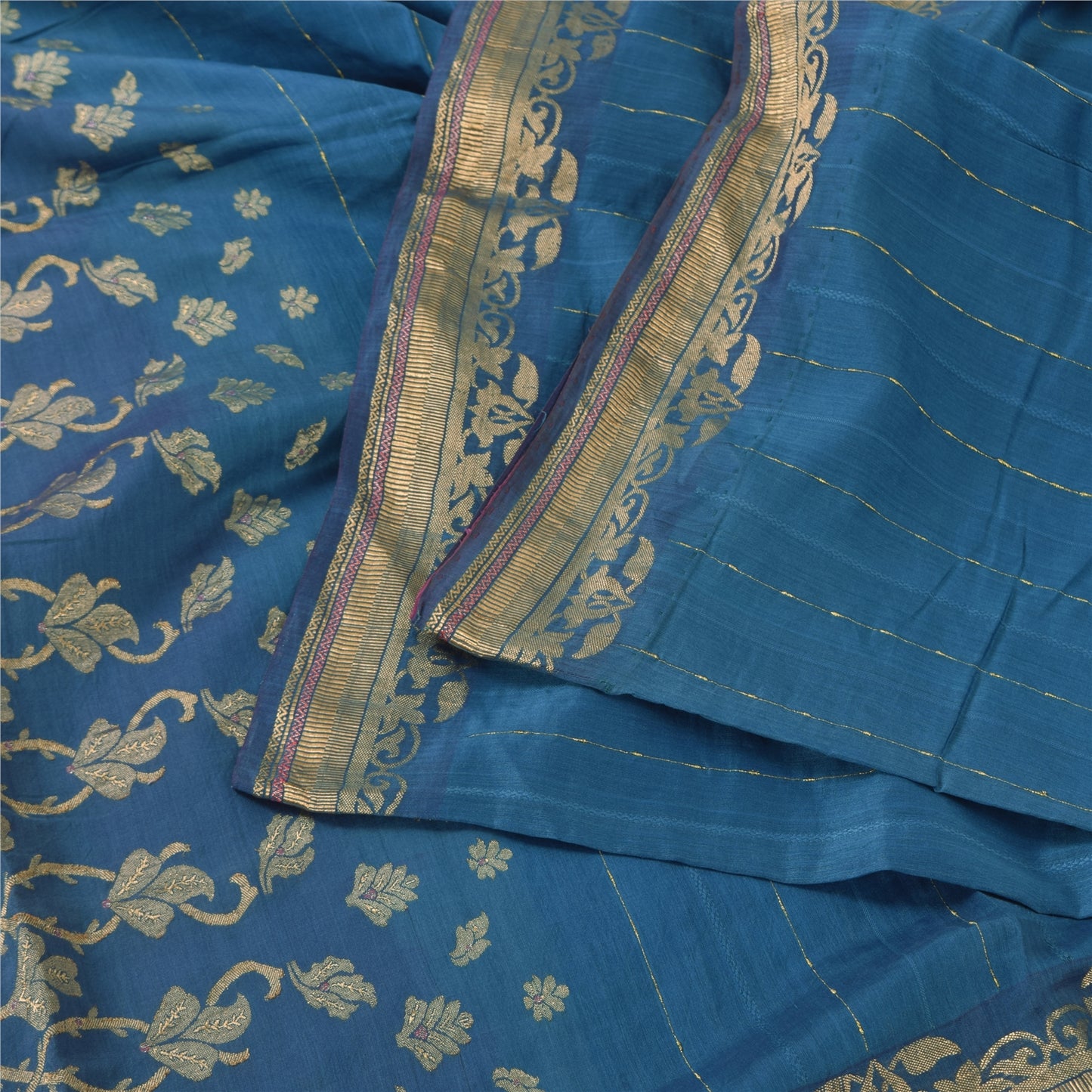 Sanskriti Vintage Sarees Indian Blue Hand Woven Pure Silk Sari Soft Craft Fabric