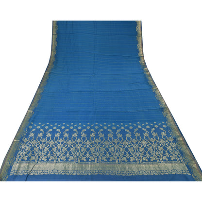 Sanskriti Vintage Sarees Indian Blue Hand Woven Pure Silk Sari Soft Craft Fabric