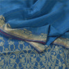 Sanskriti Vintage Sarees Indian Blue Hand Woven Pure Silk Sari Soft Craft Fabric