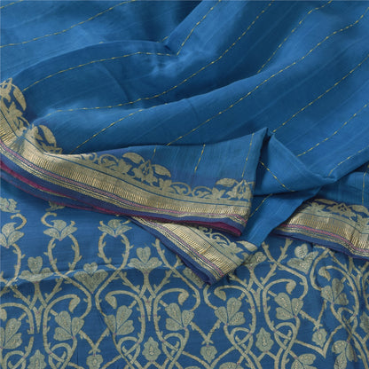 Sanskriti Vintage Sarees Indian Blue Hand Woven Pure Silk Sari Soft Craft Fabric