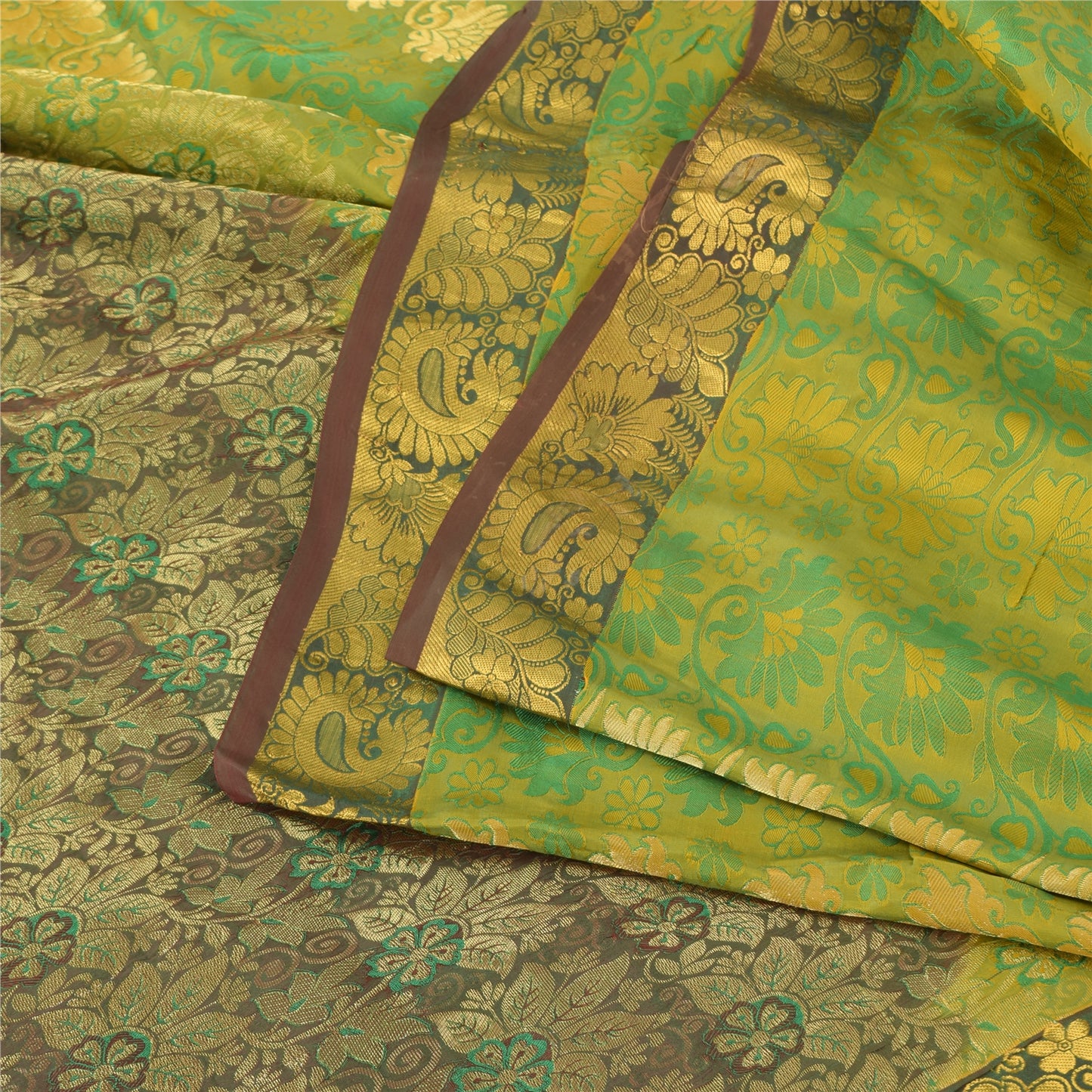 Sanskriti Vintage Sarees Indian Green Bollywood Blend Silk Sari 5yd Craft Fabric