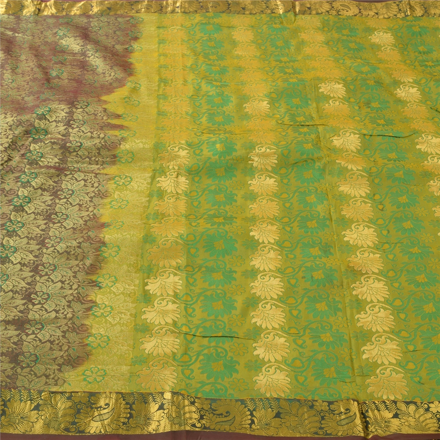 Sanskriti Vintage Sarees Indian Green Bollywood Blend Silk Sari 5yd Craft Fabric