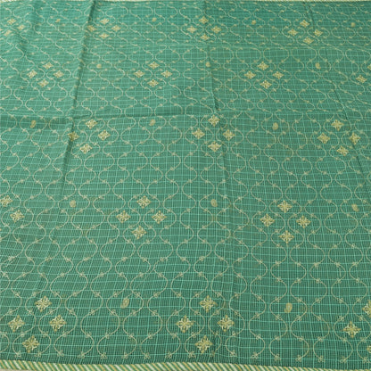 Sanskriti Vintage Sarees Green Embroidered Kota Woven Pure Cotton Sari Fabric