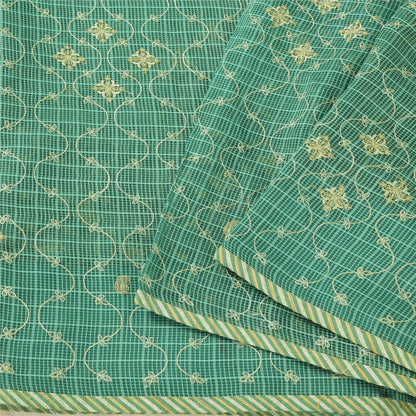 Sanskriti Vintage Sarees Green Embroidered Kota Woven Pure Cotton Sari Fabric