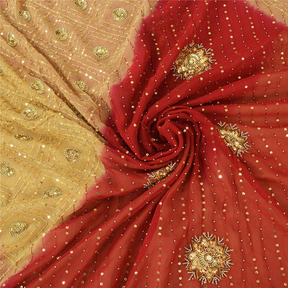 Sanskriti Vintage Red/Beige Sarees Pure Georgette Hand Beaded Sari Craft Fabric