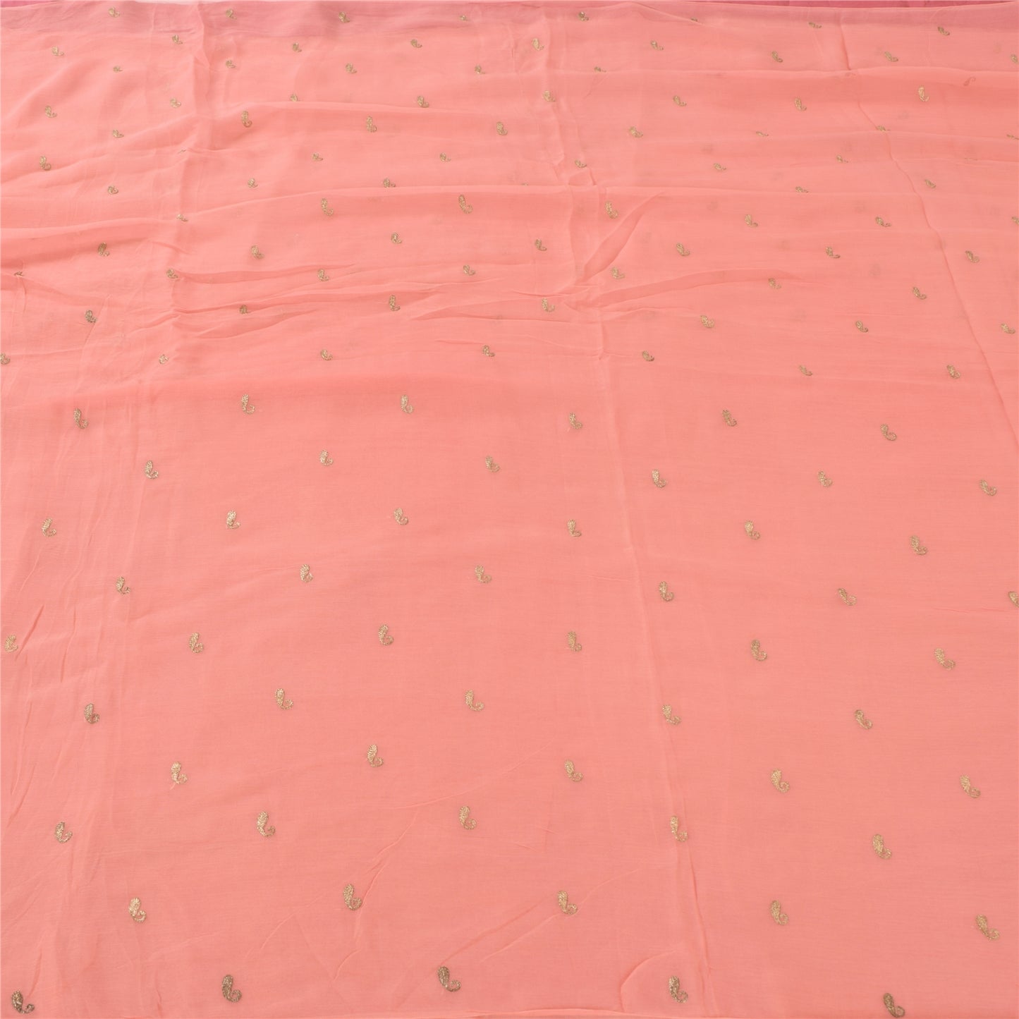 Sanskriti Vintage Sarees Peach Embroidery Pure Chiffon Silk Sari 6ydCraft Fabric