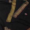 Sanskriti Vintage Sarees Black Hand Beaded Pure Chiffon Silk Sari Craft Fabric