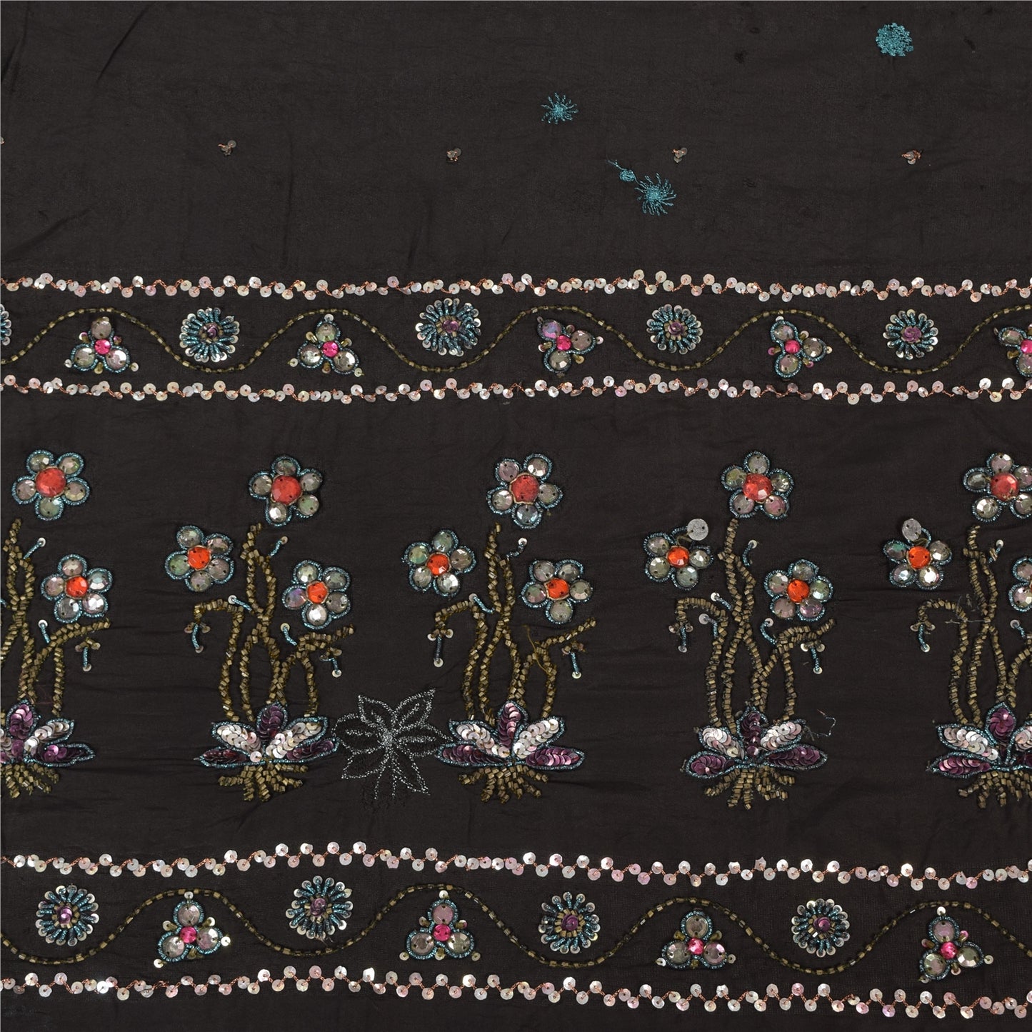 Sanskriti Vintage Black Sarees Pure Silk Hand Beaded Premium Sari Craft Fabric