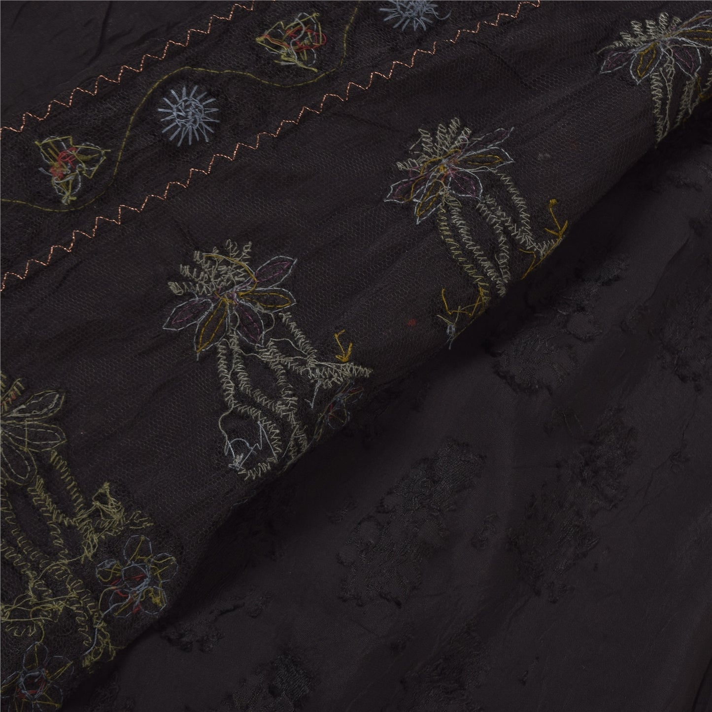 Sanskriti Vintage Black Sarees Pure Silk Hand Beaded Premium Sari Craft Fabric