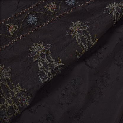 Sanskriti Vintage Black Sarees Pure Silk Hand Beaded Premium Sari Craft Fabric