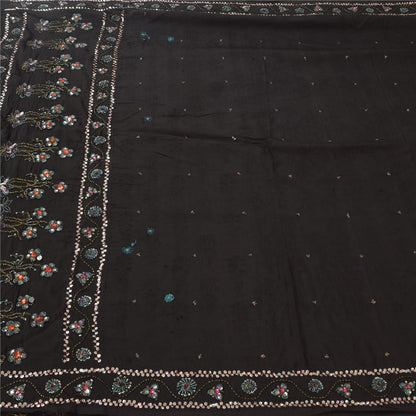 Sanskriti Vintage Black Sarees Pure Silk Hand Beaded Premium Sari Craft Fabric