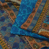 Sanskriti Vintage Blue Sarees Pure Silk Embroidered Ethnic Sari 5yd Craft Fabric