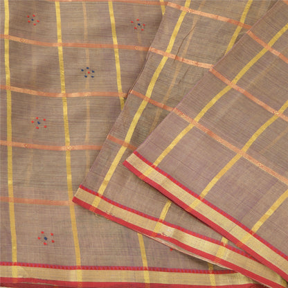 Sanskriti Vintage Brown Sarees Pure Cotton Hand Embroidered Sari 5ydCraft Fabric