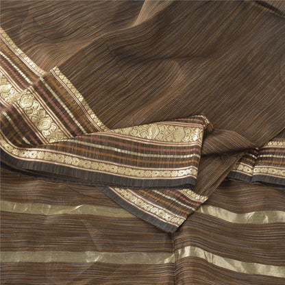 Sanskriti Vintage Indian Brown Sarees Pure Silk Woven Premium Sari Craft Fabric