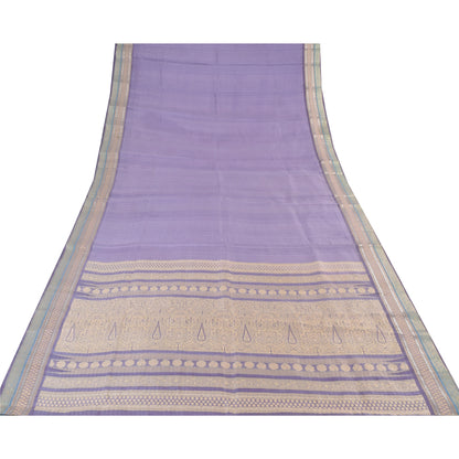 Sanskriti Vintage Lavender Sarees Pure Silk Woven Premium Sari 5yd Craft Fabric