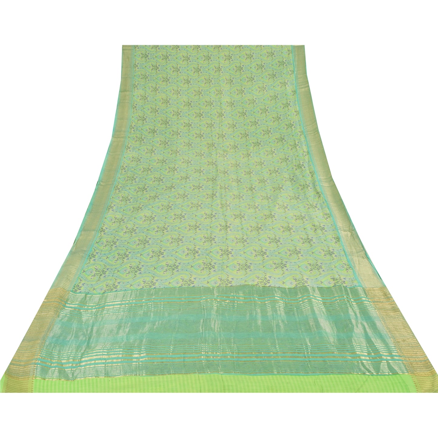 Sanskriti Vintage Green Sarees Pure Cotton Printed Premium Sari 5yd Craft Fabric