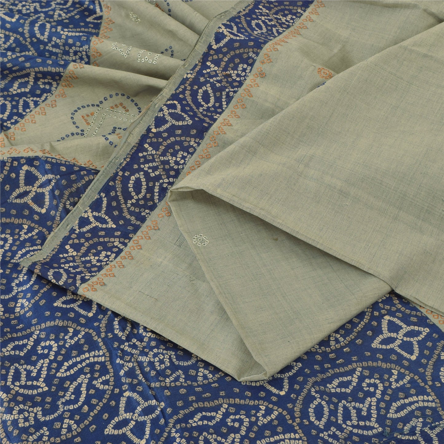 Sanskriti Vintage Gray Sarees Pure Cotton Embroider Printed Bandhani Sari Fabric