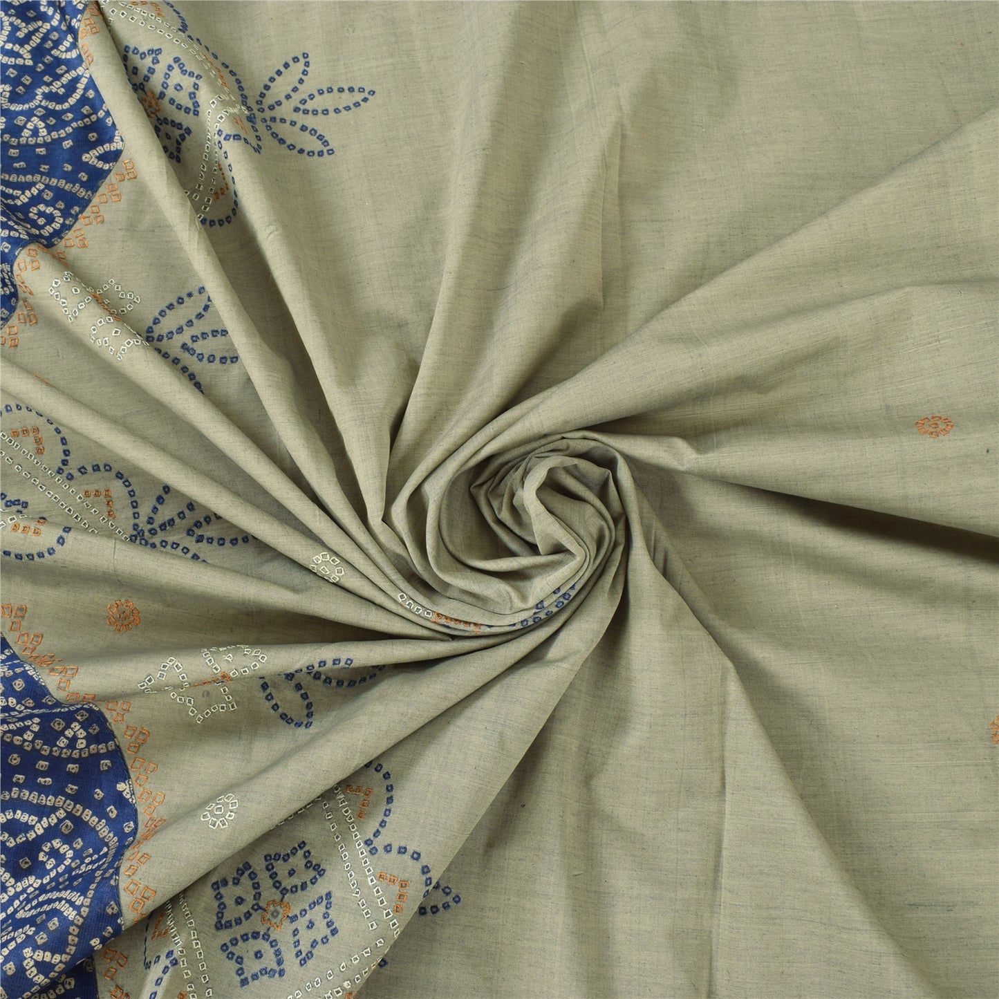 Sanskriti Vintage Gray Sarees Pure Cotton Embroider Printed Bandhani Sari Fabric