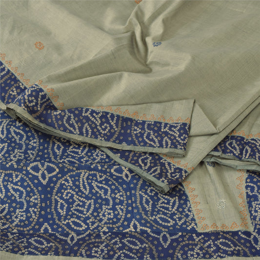 Sanskriti Vintage Gray Sarees Pure Cotton Embroider Printed Bandhani Sari Fabric