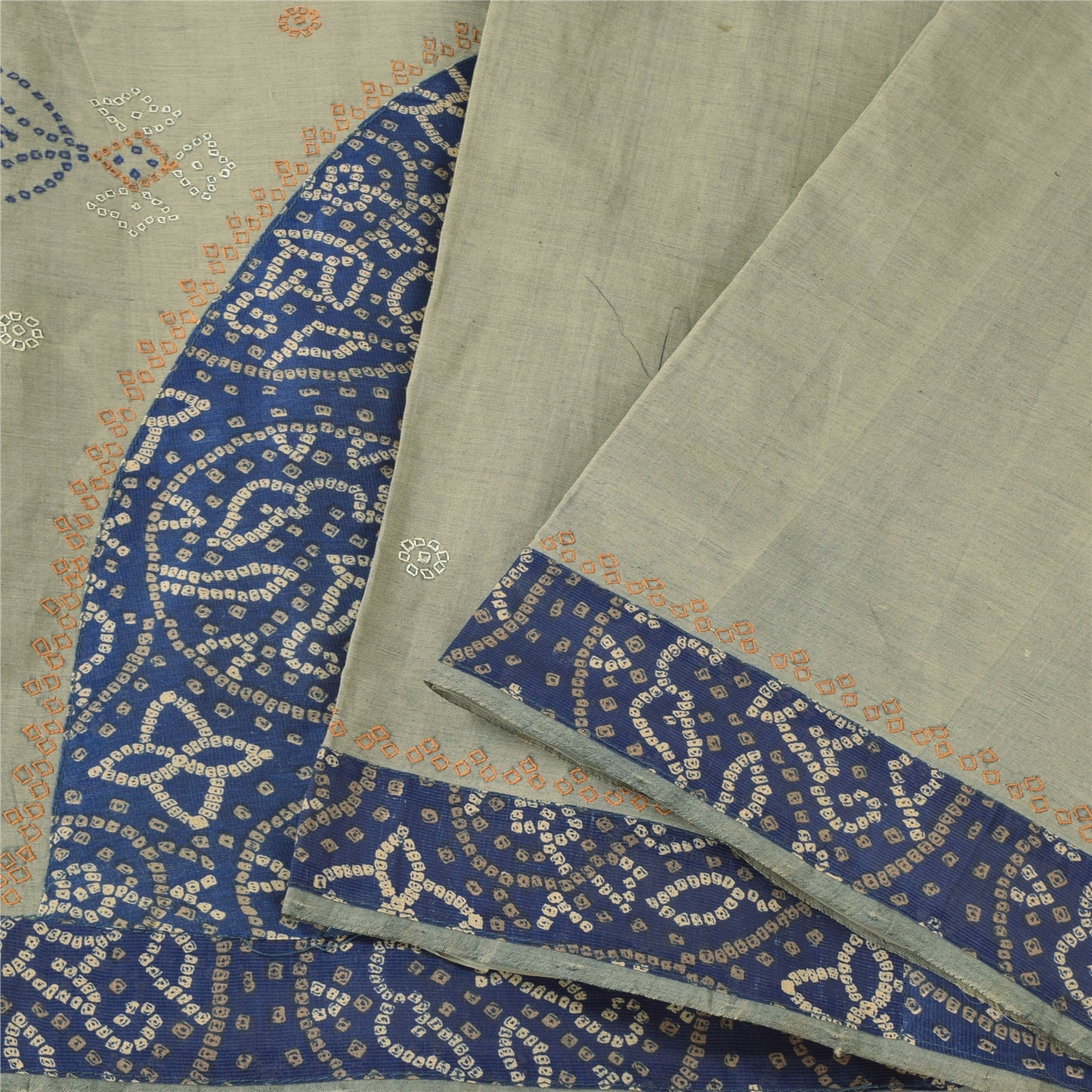 Sanskriti Vintage Gray Sarees Pure Cotton Embroider Printed Bandhani Sari Fabric