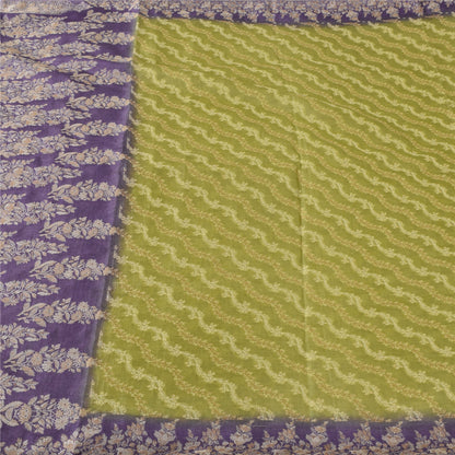 Sanskriti Vintage Purple/Green Sarees Pure Silk Woven Premium Sari Craft Fabric