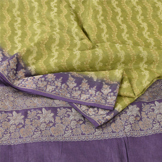 Sanskriti Vintage Purple/Green Sarees Pure Silk Woven Premium Sari Craft Fabric