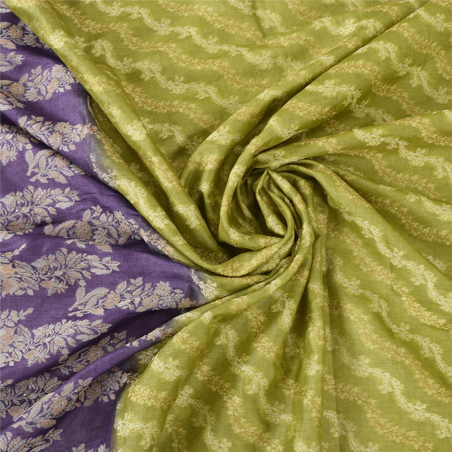 Sanskriti Vintage Purple/Green Sarees Pure Silk Woven Premium Sari Craft Fabric