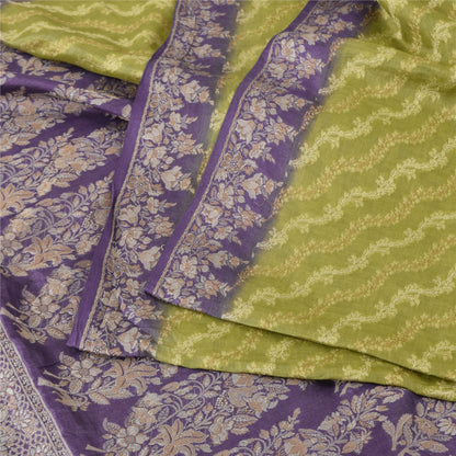 Sanskriti Vintage Purple/Green Sarees Pure Silk Woven Premium Sari Craft Fabric