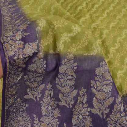 Sanskriti Vintage Purple/Green Sarees Pure Silk Woven Premium Sari Craft Fabric