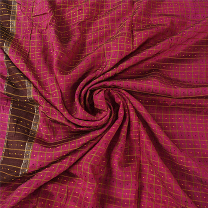 Sanskriti Vintage Magenta/Brown Sarees Cotton Silk Embroidered Sari Craft Fabric