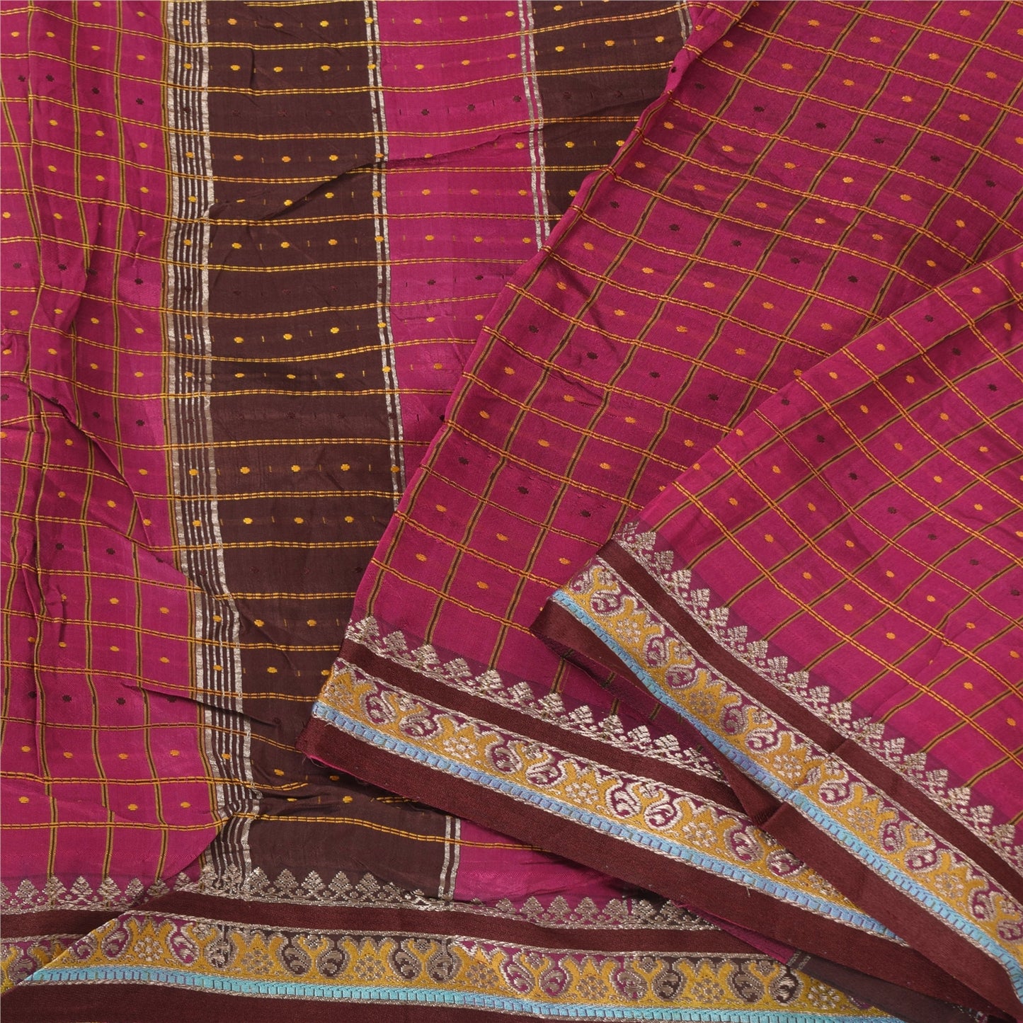 Sanskriti Vintage Magenta/Brown Sarees Cotton Silk Embroidered Sari Craft Fabric