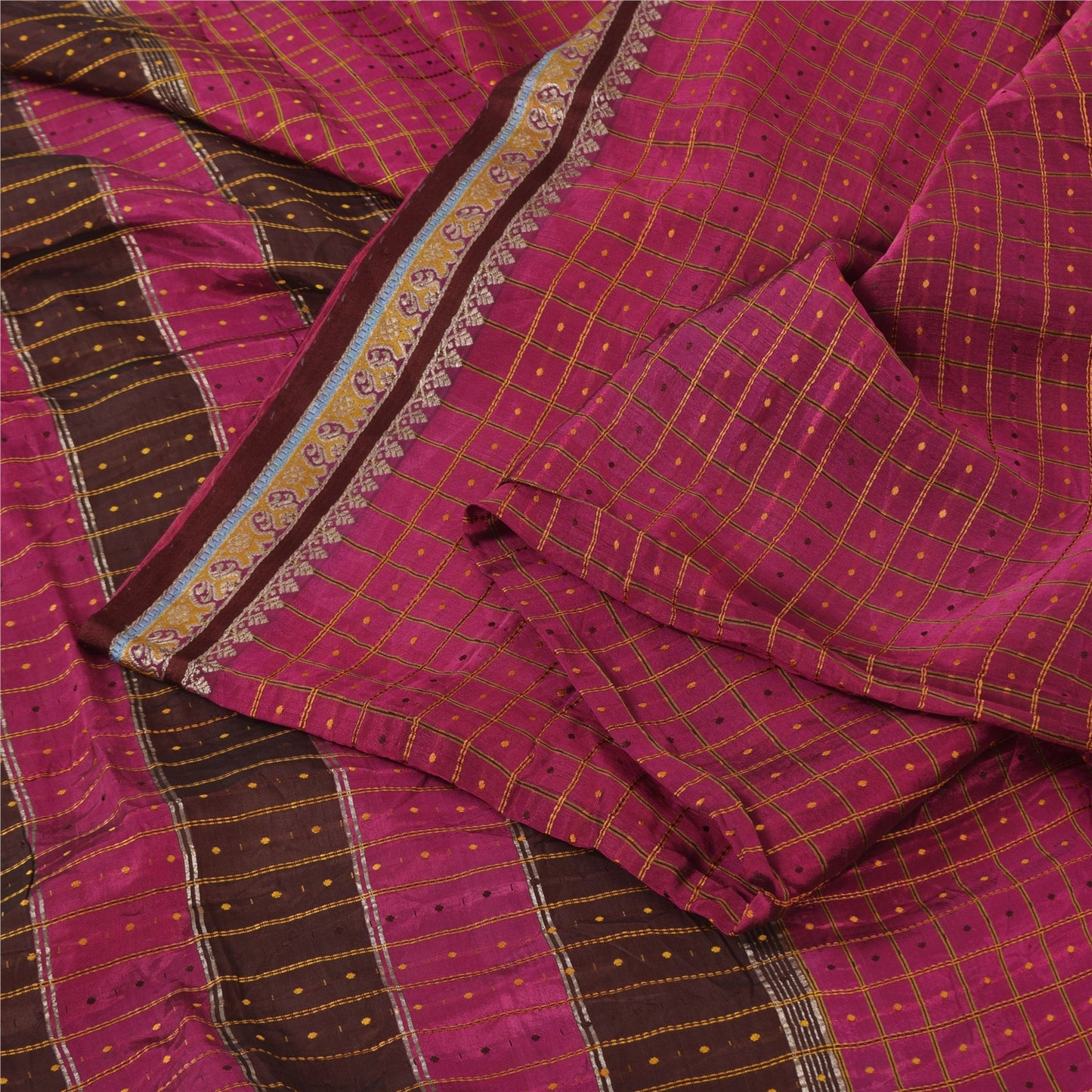 Sanskriti Vintage Magenta/Brown Sarees Cotton Silk Embroidered Sari Craft Fabric