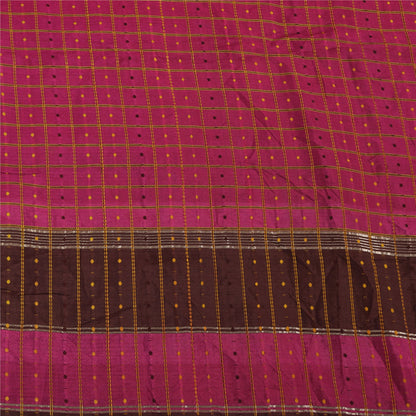 Sanskriti Vintage Magenta/Brown Sarees Cotton Silk Embroidered Sari Craft Fabric