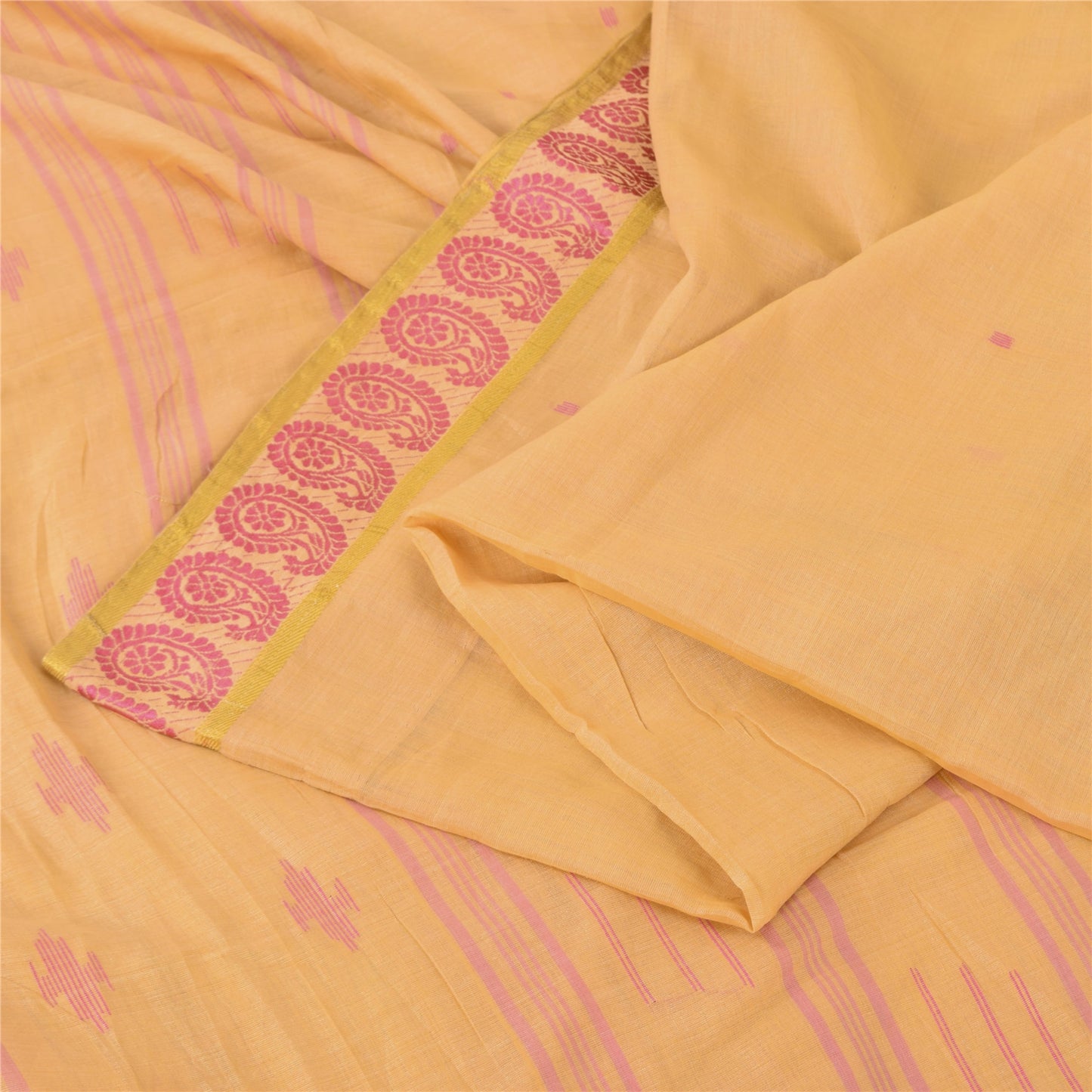 Sanskriti Vintage Yellow Sarees Pure Cotton Woven Tant Premium Sari Craft Fabric