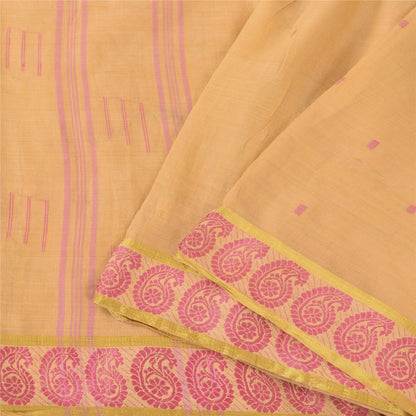 Sanskriti Vintage Yellow Sarees Pure Cotton Woven Tant Premium Sari Craft Fabric