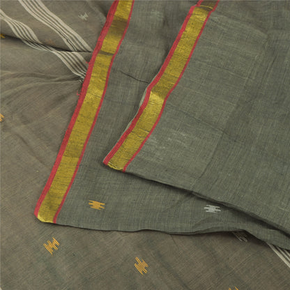 Sanskriti Vintage Indian Gray Sarees Pure Cotton Woven Tant Premium Sari Fabric