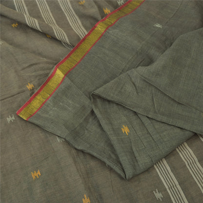 Sanskriti Vintage Indian Gray Sarees Pure Cotton Woven Tant Premium Sari Fabric