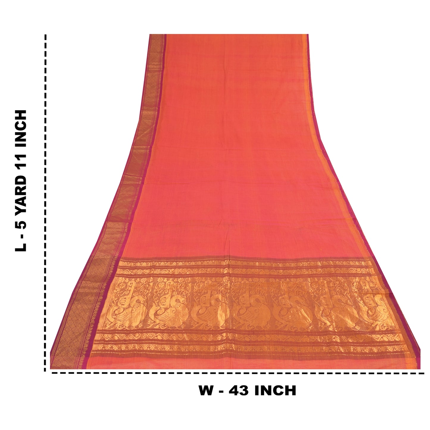 Sanskriti Vintage Orange Sarees Pure Cotton Woven Premium Sari 5+yd Craft Fabric