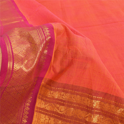 Sanskriti Vintage Orange Sarees Pure Cotton Woven Premium Sari 5+yd Craft Fabric